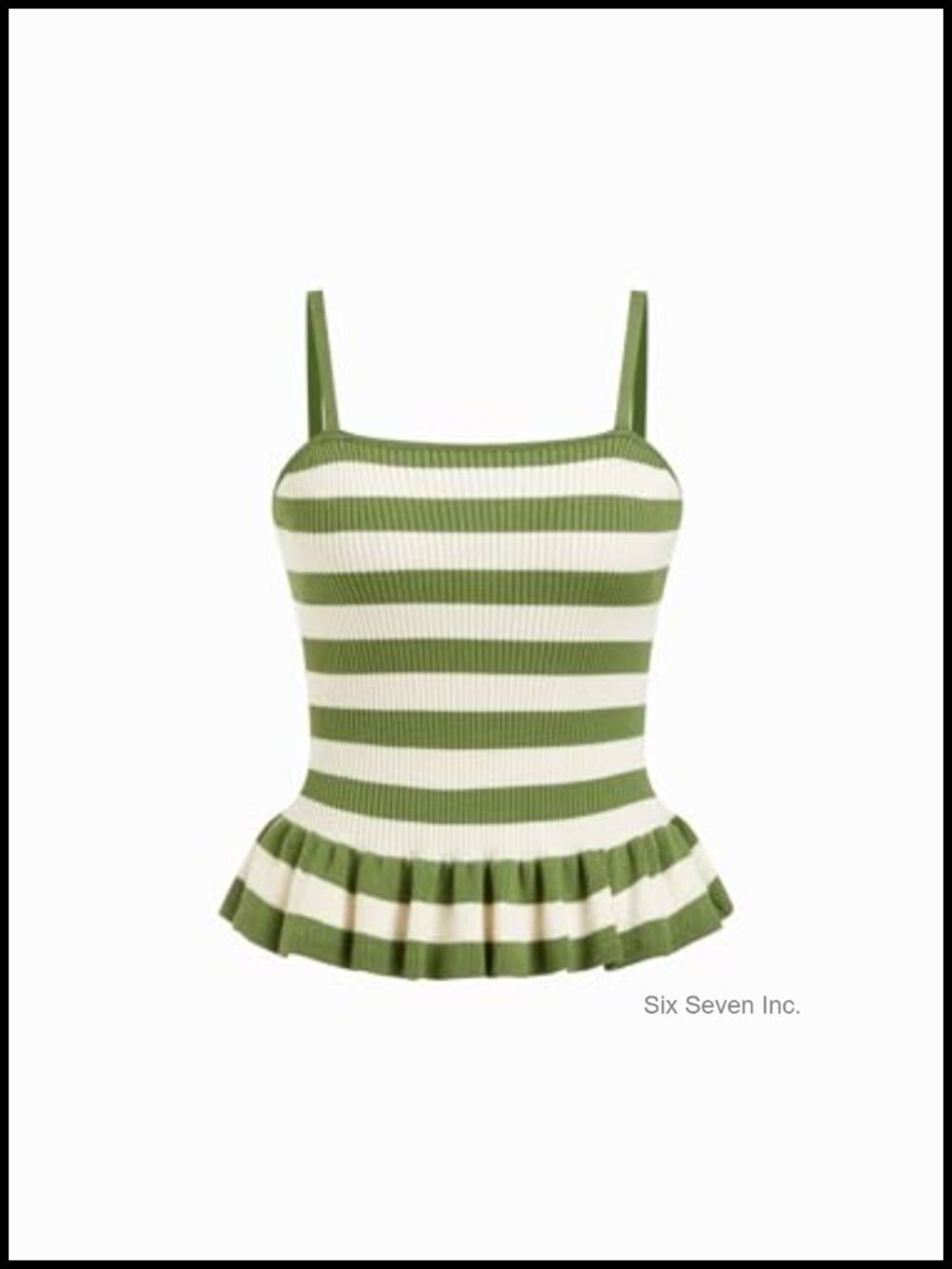 Striped Crop Peplum Tank Top Ruffle Square Neck Knit Summer Top